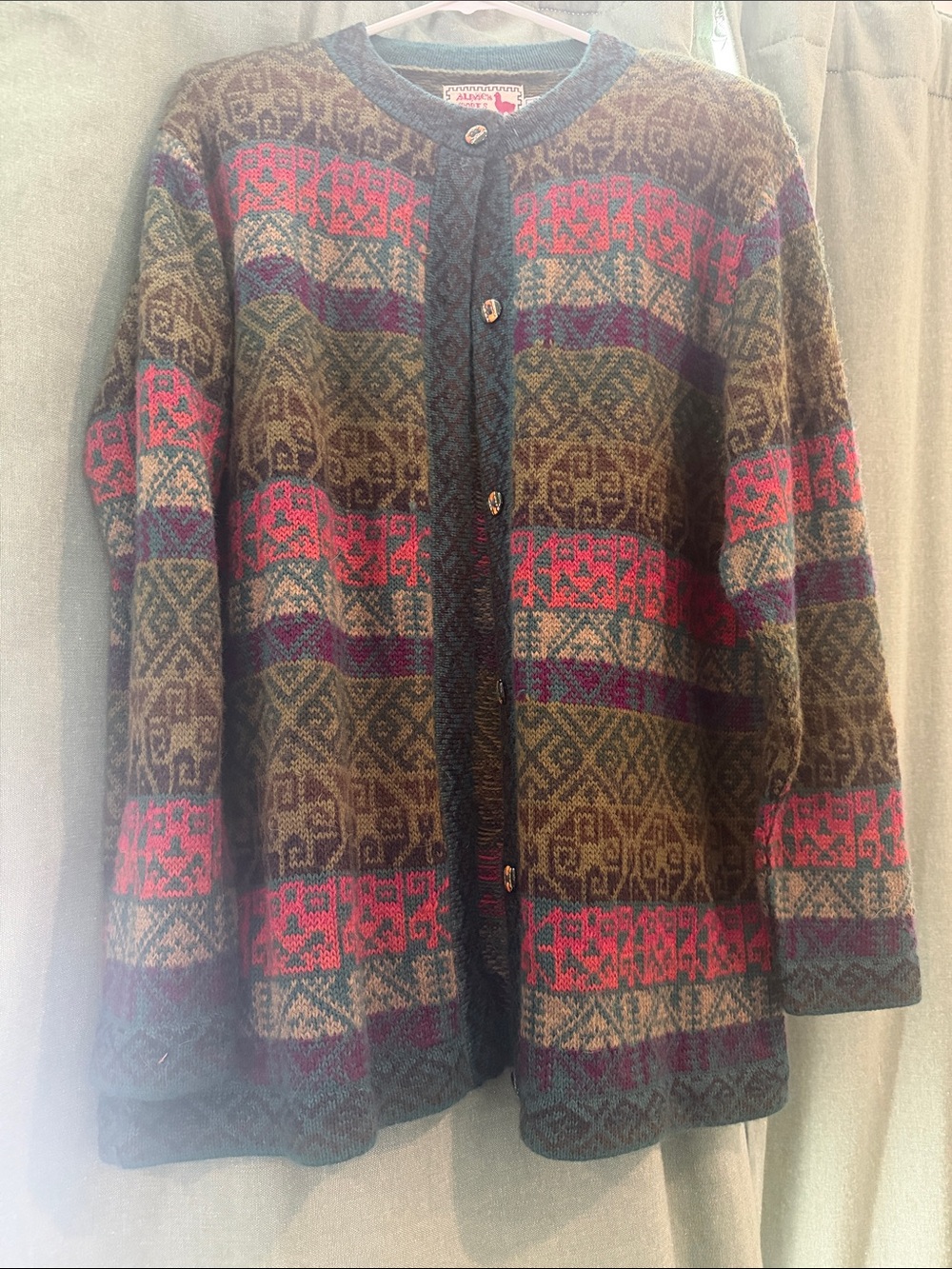 Patterned Button-Front Women's Cardigan Sweater - Multi Green & Red